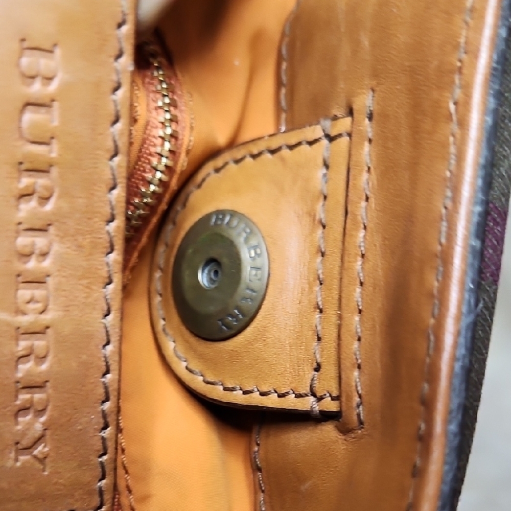 Burberry Brown and Orange Plaid Tote - Picture 5 of 7